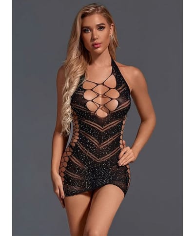 Christine - Deep Glitter Dress Black One Size