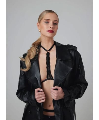 Christine - Strappy Harness Bralette Midnight Upper Body 03