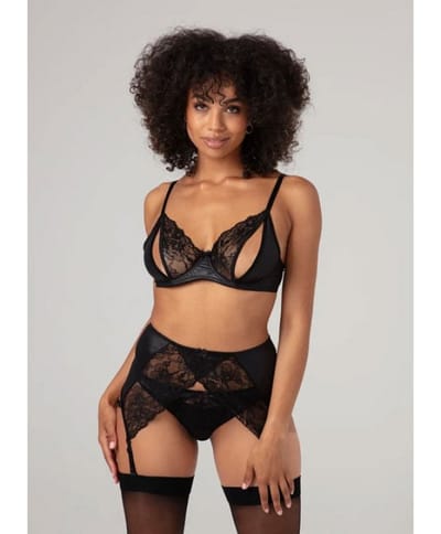 Christine - Wetlook Bra Set Vesper Black 2XL