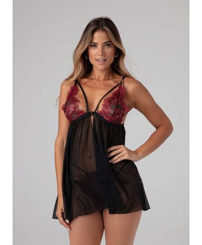 Christine - Babydoll with Thong Fleur de Plaisir Black/Red L