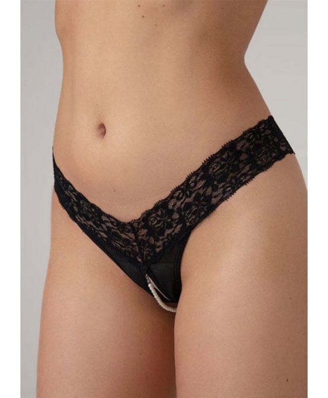 Christine - Pearl Crotchless Thong Pia Black 2XL/3XL