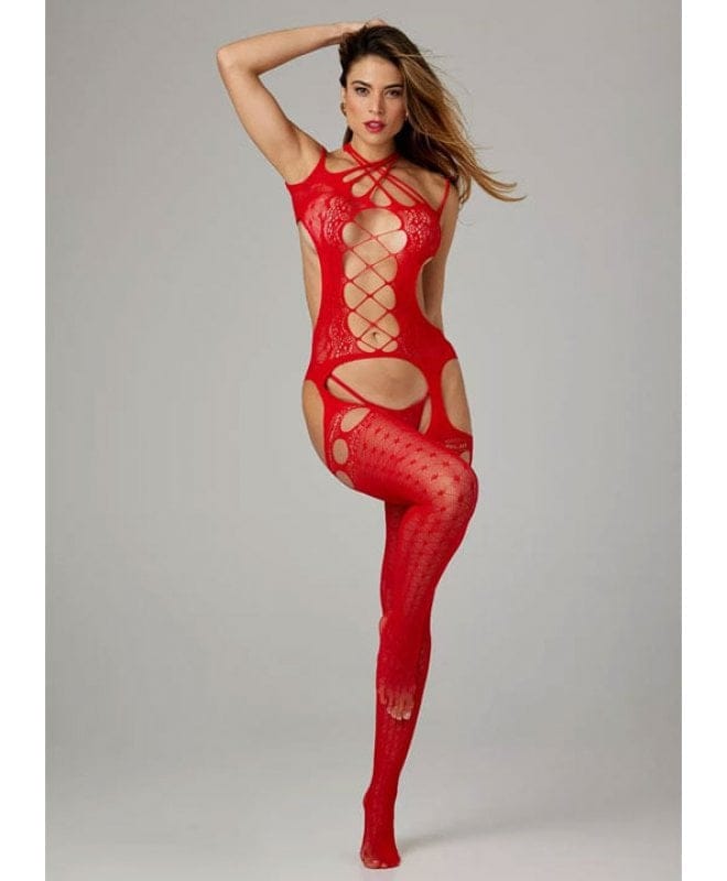 Christine - Erotic Suspender Bodystocking Red One Size