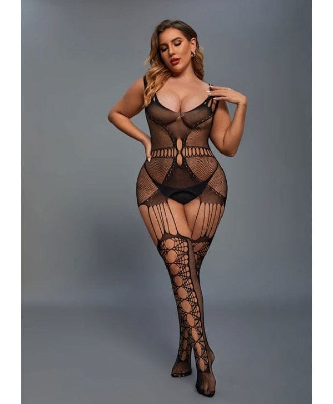 Christine - Catsuit with Garter Design Black Queen Size