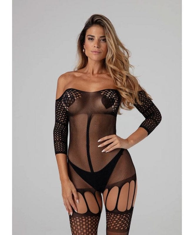Christine - Stunning Shoulderless Suspender Bodystocking Bla
