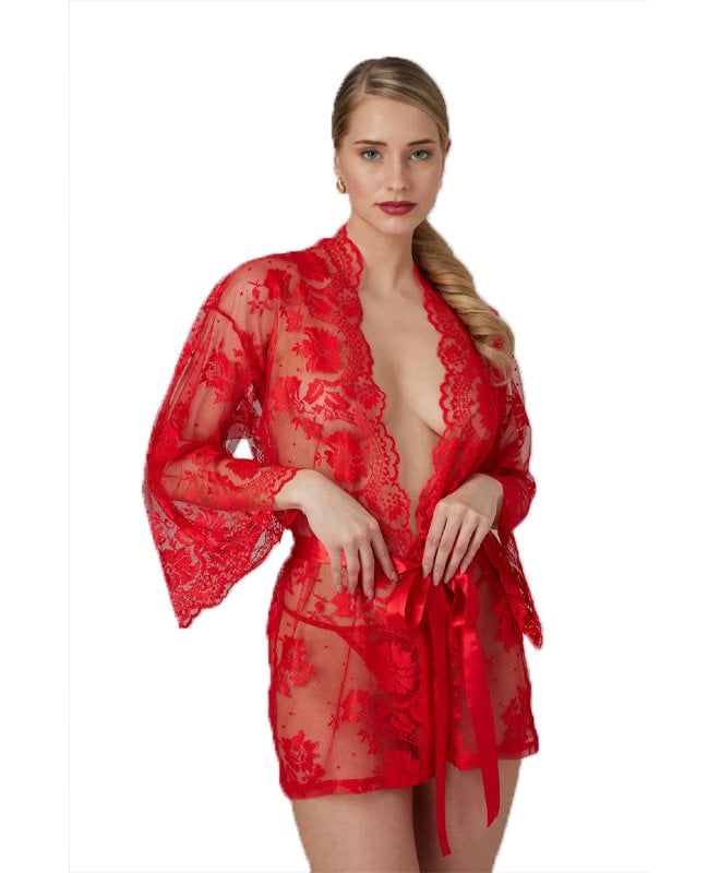 Christine - Lace Kimono Graceful Red