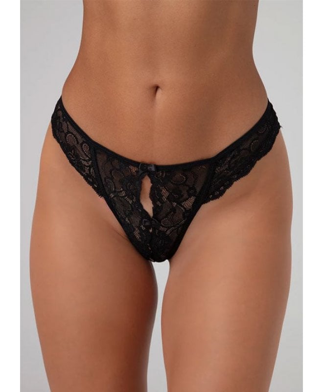 Christine - Lace String with Open Crotch Marzia Black
