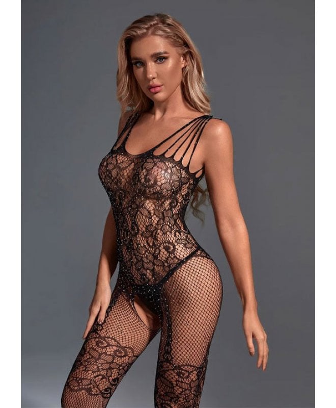Christine - Full Design Crotchless Glamour Bodystocking Blac