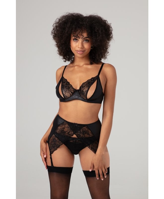 Christine - Wetlook Bra Set Vesper Black 2XL