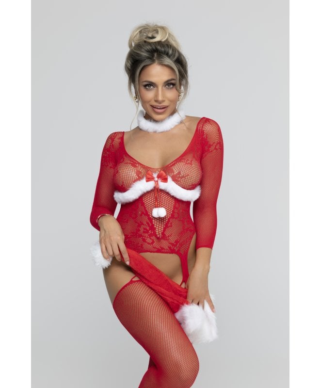 Christine - Jingle Belle Open Crotch Bodystocking